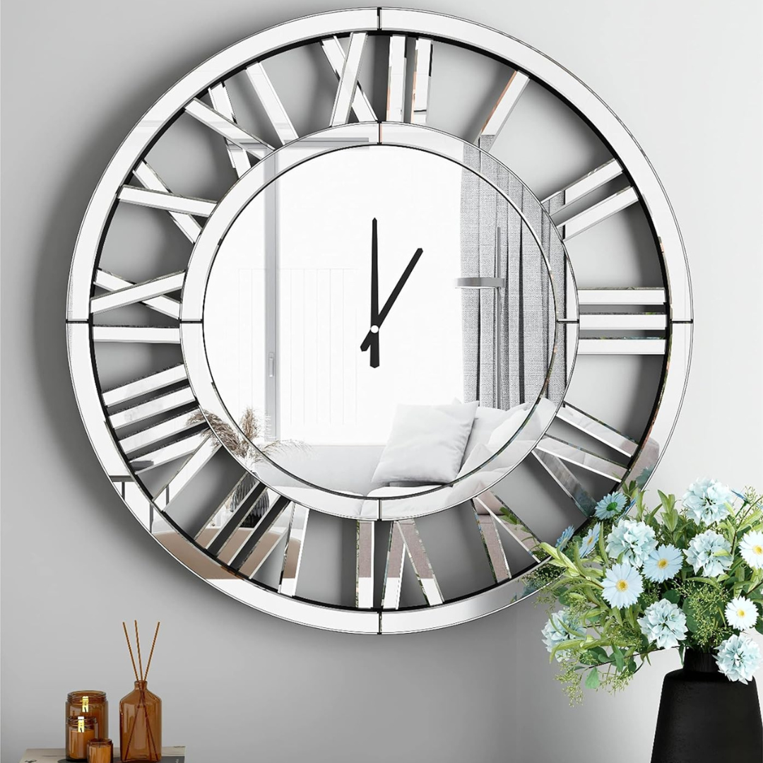 Large Round Mirror Clock